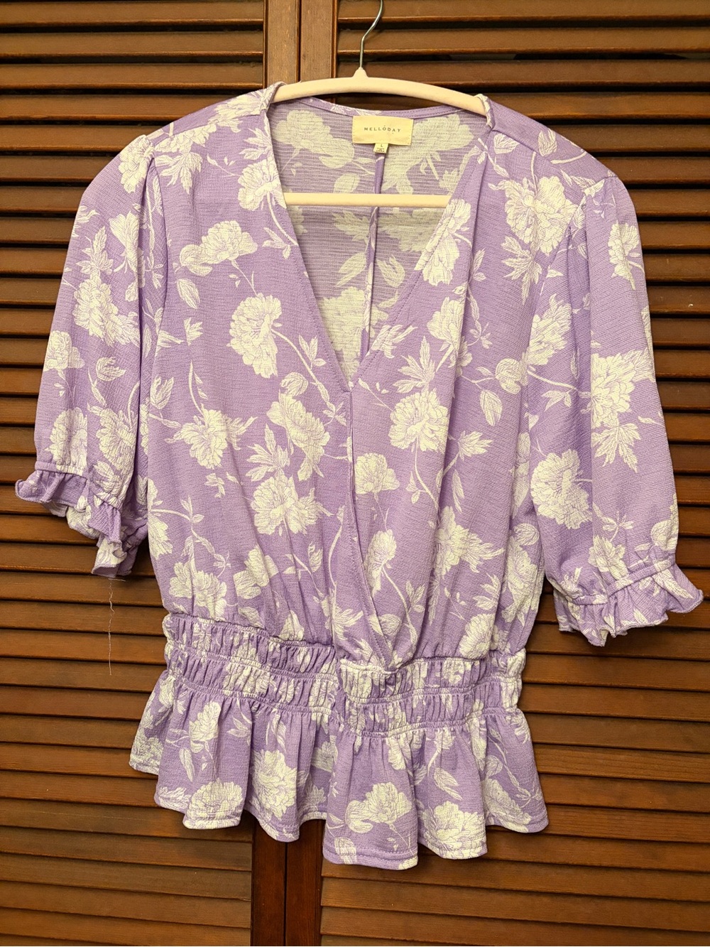 MELLODAY Lavender Floral V-Neck Peplum Blouse
